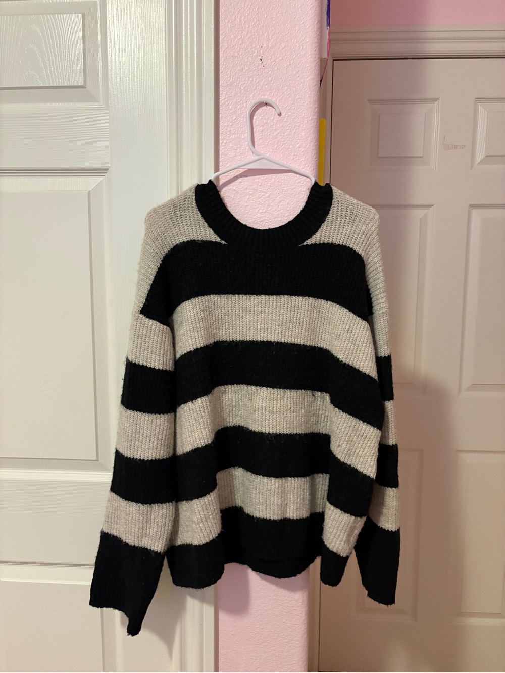 H&M Striped Black and Cream Knit Sweater